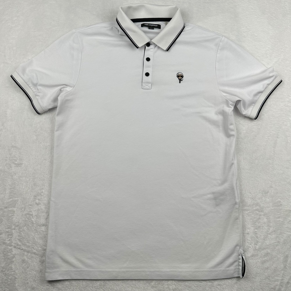 Karl Lagerfeld Paris Mens White Tipped Pique Polo Shirt LM0K3688 Size S